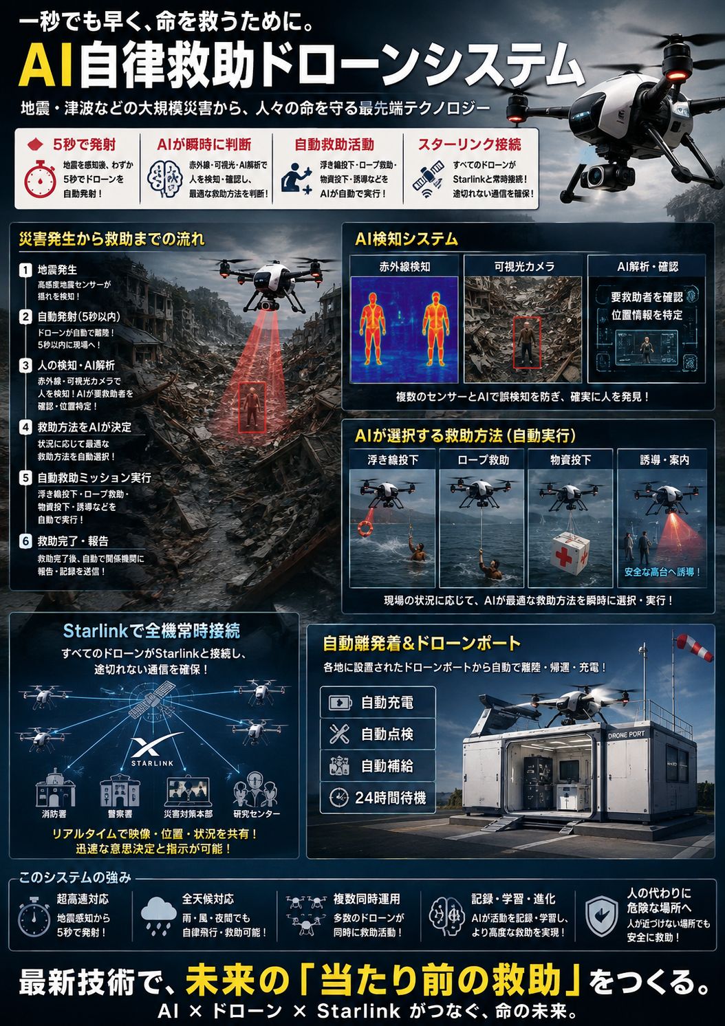 AI emergency rescue drone concept sheet